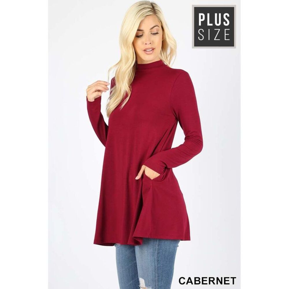 World of Leggings Long Sleeve Mock Neck Plus Size Top with Pockets